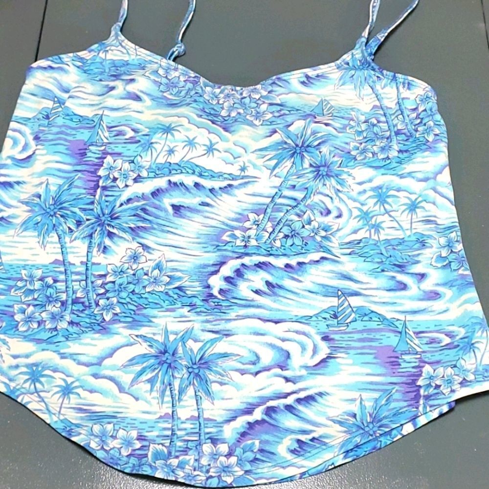 Bathing suit top, by sunsets separate. Size Large, blue and white Beach or pool.